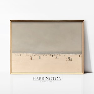 Vintage Neutral Beach Painting, Soft Coastal Landscape, Summer Vintage Landscape Print, Landscape Print Oil Painting, Digital Download