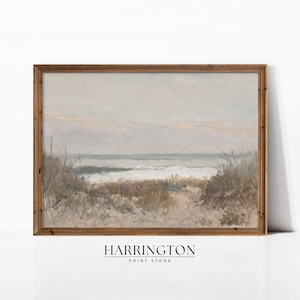 Vintage Neutral Beach Painting, Soft Coastal Landscape, Summer Vintage Landscape Print, Landscape Print Oil Painting, Digital Download