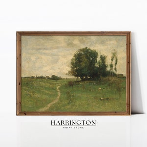 Vintage Landscape Print, Spring Meadow Painting, Country Field Printable, Landscape Print Painting Country Farmhouse, Digital Download