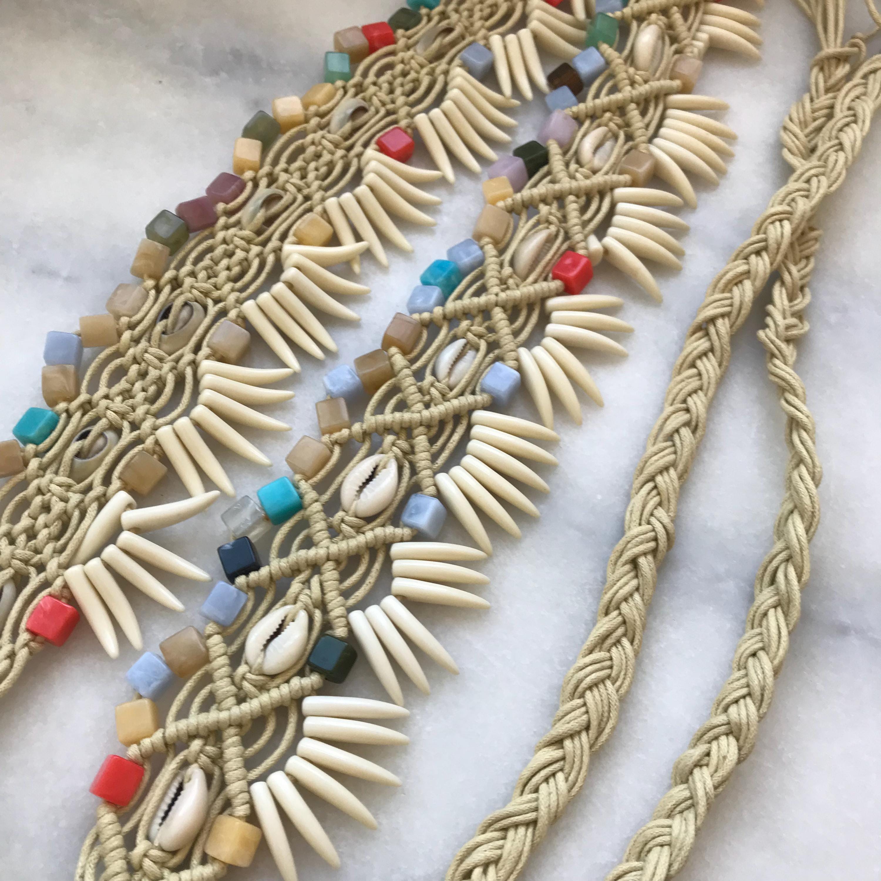 Macrame Braided Cowry Shell Belt: Handmade Boho Tribal Wear 