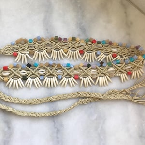 African Half Cut Money Cowry Shell Belt, Macrame Braided, Handmade, Boho, Polynesian, Hawaiian, Hipster, Tahitian, Bohemian, Tribal Wear