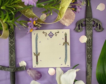 Elegant Fantasy Sword Sticky Notes, Minimalist Knightly Sword Memo Pads, Magical Stationary, Vintage Medieval Aesthetic, Fantasy Lover Gift