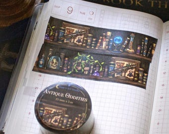 Vintage Victorian Bookshelf Washi tape | Gothic Library Inspiration, Dark Masking Tape, Fantasy Planner Item, Dark Academia Stationery