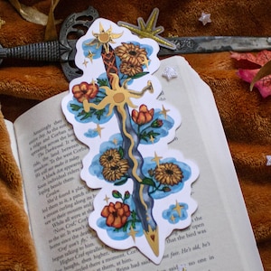 Sun Sword Gold Foil Bookmark, Sun and Sky Fantasy Page Keeper, Magical Gift for Readers,  Celestial Reading Accesory for Bookworms