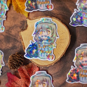 Honkai Star Rail Stelle Trash Panda Trailblazer holografische vinylsticker, HSR-memesticker, grappig spelcitaatkunst, schattige HSR-chibi-tekening