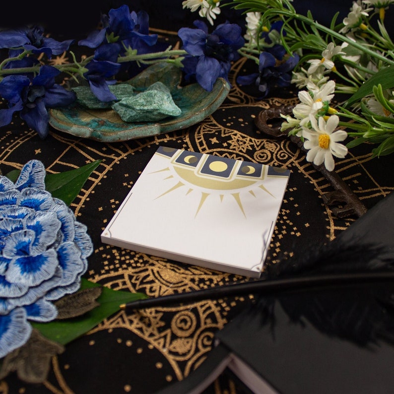 Lower perspective photo of the Witchy Minimalist Sun and Moon Tarot Card Sticky Notes