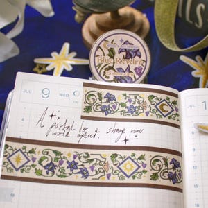 Goudfolie Vintage Celestial Washi Tape | Papiertape met bloemen, middeleeuws briefpapier, voorraad fantasiekunst, leesgrage cadeau, washitape goudfolie