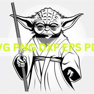Yoda, Maestro Jedi, Portador de la Fuerza, Star Wars, Descarga digital de siluetas, jpg, PNG, dxf, eps, SVG Cricut, Archivo de corte de silueta