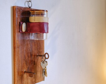 Wooden key holder, Elevate your entryway with our unique handmade organizer, featuring a backdrop of eco-friendly.