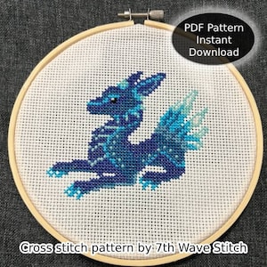 Small Easy Blue Dragon Cross Stitch Pattern PDF Instant Download