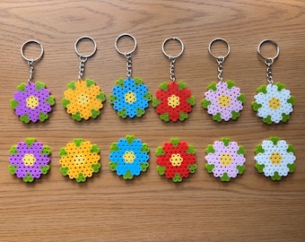Handmade Perler flower keychains and magnets