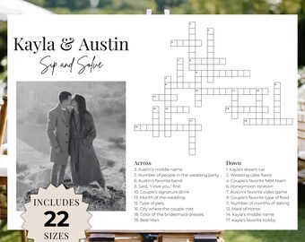 Sip and Solve Wedding Crossword Puzzle, Bridal Shower Crossword, Wedding Puzzle, Custom Crossword Puzzle, Wedding Games Cocktail Hour, Canva