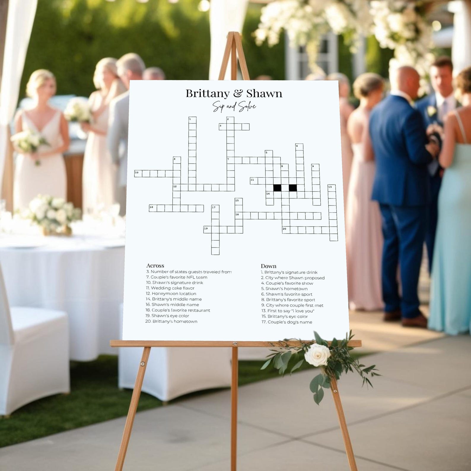 Wedding Crossword Puzzle, Sip and Solve, Wedding Games Cocktail Hour