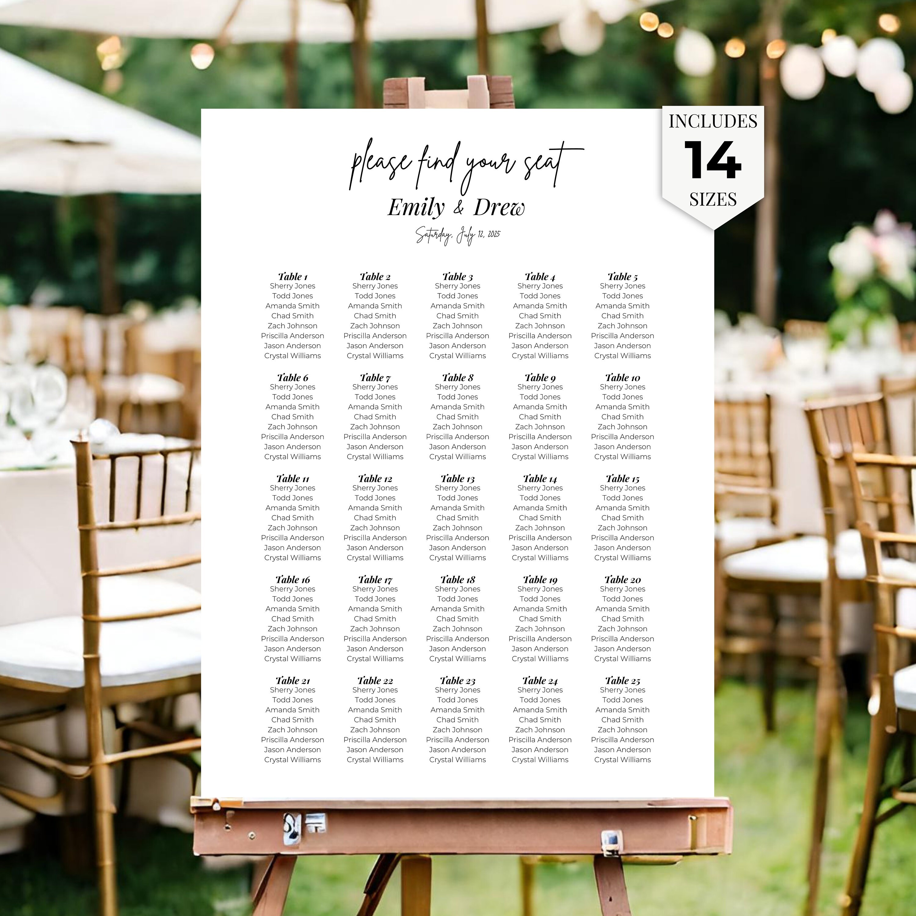 Large Seating Chart Wedding Template, Large Wedding Seating Chart Board ...