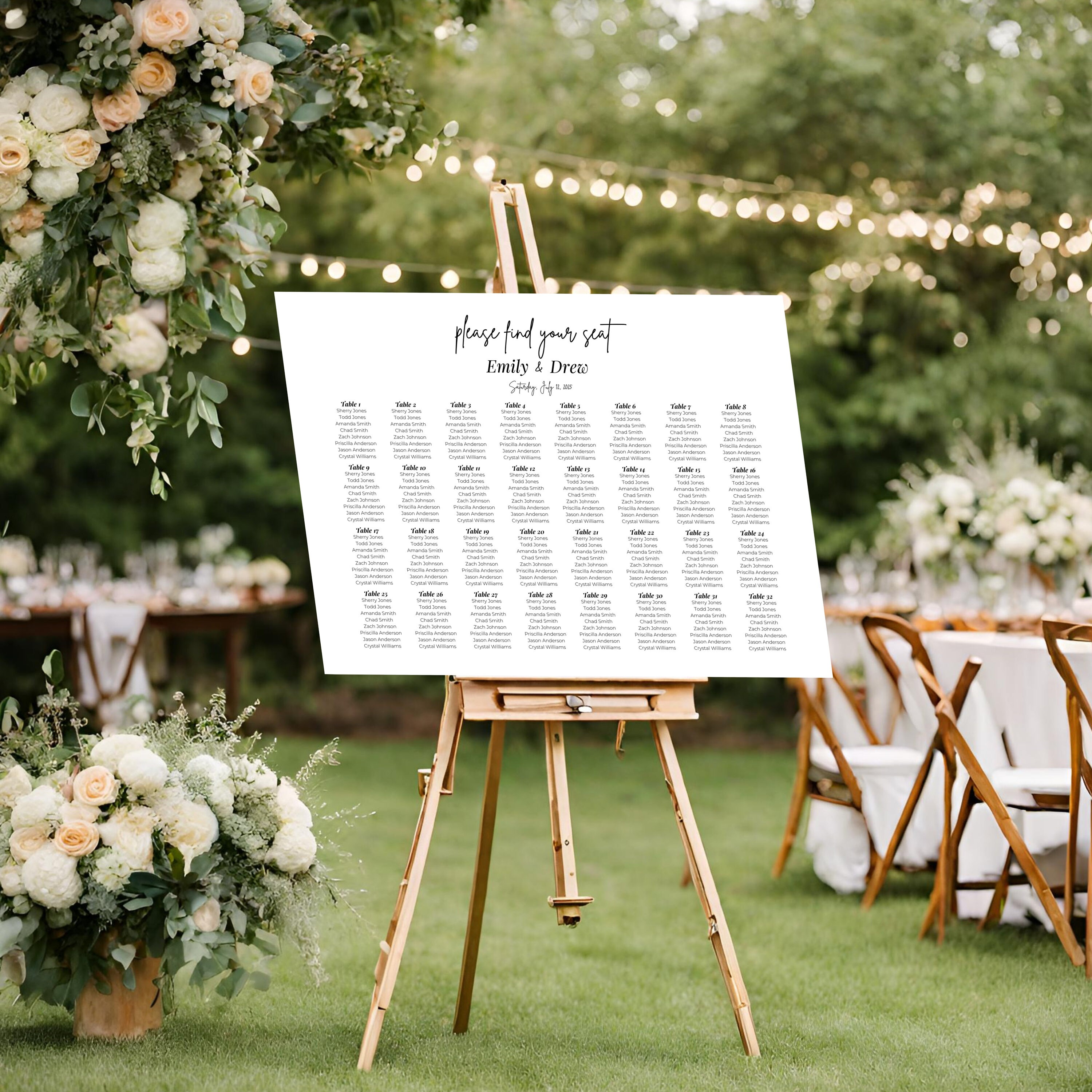 Large Seating Chart Wedding Template, Large Wedding Seating Chart Board ...