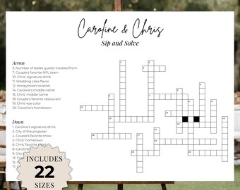 Sip and Solve, Wedding Crossword, Bridal Shower Crossword Puzzle Game, Custom Puzzle, Wedding Games Cocktail Hour, Wedding Shower Games, DIY
