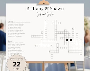 Wedding Crossword Puzzle, Sip and Solve, Wedding Games Cocktail Hour, Bridal Shower Crossword, Bachelorette Party Games, Wedding Signage