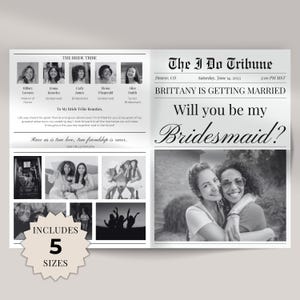 Sjabloon Voorstel Krant Bruidsmeisje, Sjabloon Bruiloft Krant Canva Puzzel, Krant Will You Be My Bruidsmeisje, Voorstel bloemenmeisje