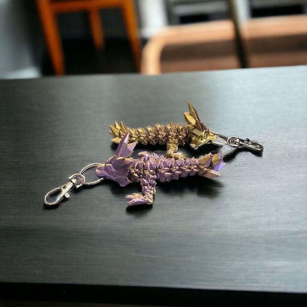 Articulated Dragon Keychain - Unique 3D Crystal Dragon, Interactive Fidget Accessory, Ideal Gift for Dragon Lovers, Dual Color -Cinderwing3D