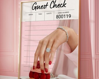 Fashion Guest Check Print, Trendy Wall Art Prints, Bar Cart Decor, Feminine Poster, Digital Prints, Preppy Pink College Apartment Print
