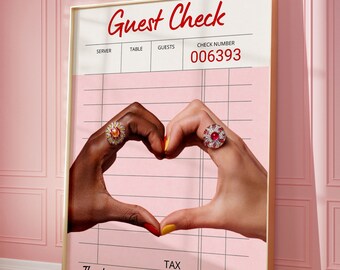 Guest Check Print, Trendy Wall Art, Girly Wall Decor, Bar Cart Art, Digital Prints, Aesthetic Pink Poster, Preppy Retro Decor Wall Art