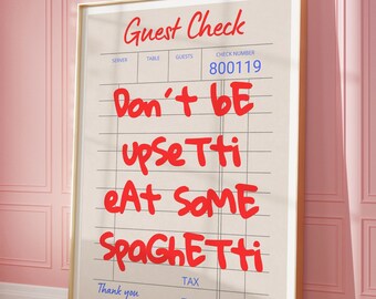 Guest check print, Funny quote wall art kitchen decor, Trendy retro funky decor poster, College apartment decor, Aesthetic wall art