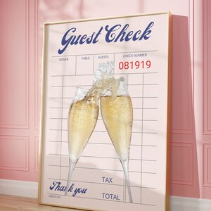 Guest Check Print, Trendy Wall Art Prints, Bar Cart Decor, Champagne Wall Art, Digital Prints, Retro Wall Prints, Aesthetic Wall Art