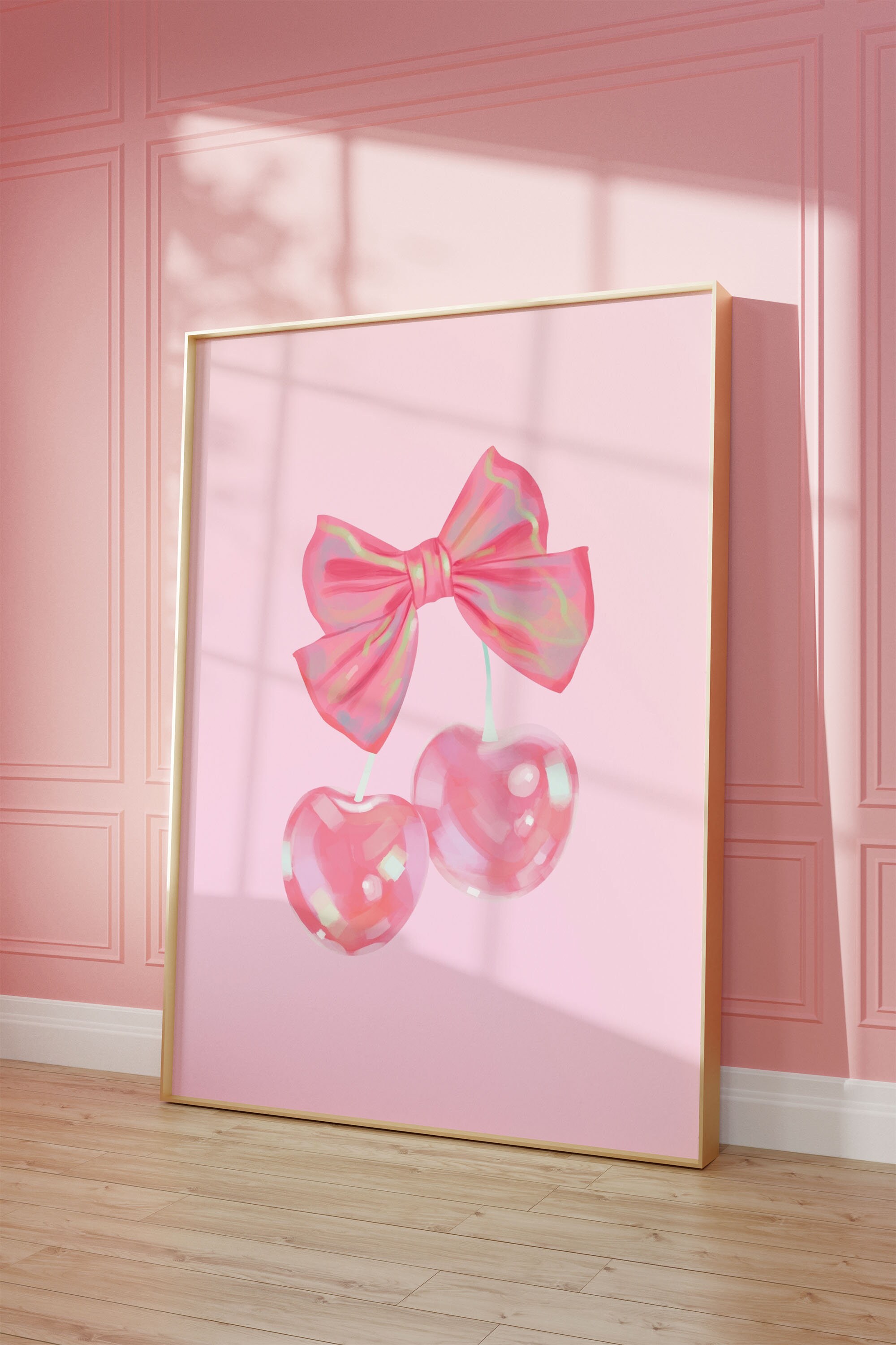 Cherry Wall Art Print, Coquette Pink Bow Soft Girl Bedroom Decor ...