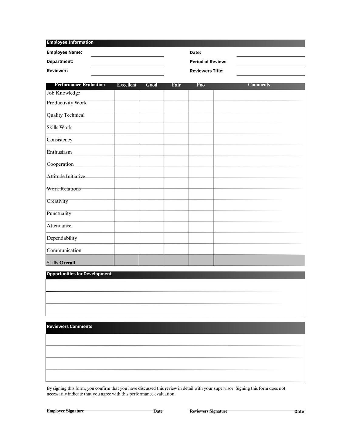 Human Resources Employee Review Template Etsy