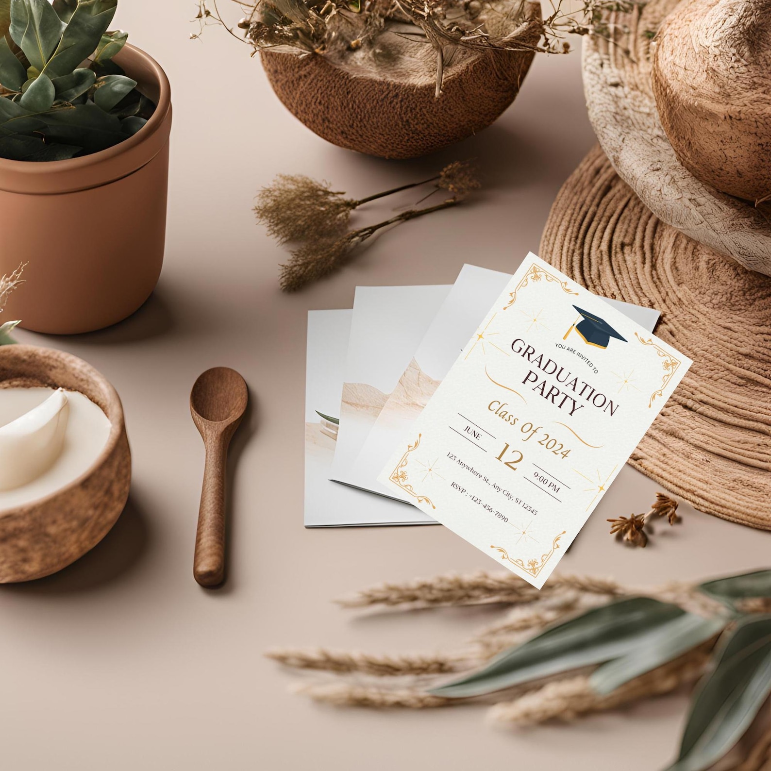 Gold Digital Graduation Invitation Class of 2024 Customizable Invite