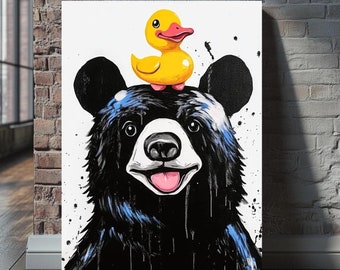 Bathroom Wall Art | Bear with Ducky Bathroom Printable | Bathroom Wall Decor | Bathroom Print | Bathroom Decor | Modern Decor Bathroom Print