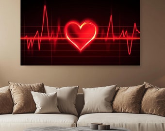 Arte de parede de batimento cardíaco de EKG | Tela de coração médico | Decoração de consultório de cardiologista | Presente de médico para profissionais de saúde Impressão de arte de batimento cardíaco