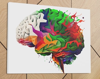 CANVAS PRINT | Neurology Wall Art | Brain Watercolor Print | Medical Art Science |  Colorful Brain Art | Psychology Wall Decor Brain Poster