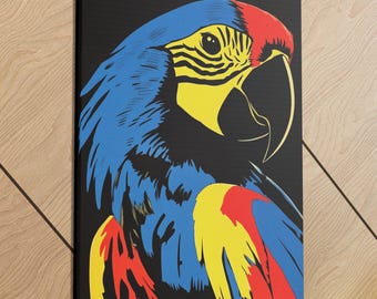 Macaw Parrot Wall Art | Colorful Tropical Bird Canvas | Vibrant Modern Animal Artwork | Exotic Wildlife Art | Jungle-Themed Home Decor |
