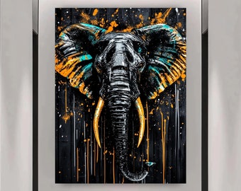 Abstract Elephant Canvas Wall Art | Vibrant African Wildlife Painting | Modern Safari Decor | Colorful Animal Artwork | Large Wall Art