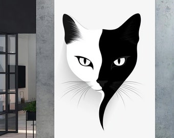 Minimalist Cat Wall Art | Black and White Cat Print | Unique Modern Cat Decor for Pet Lovers | Abstract Cat Art for Home | Housewarming Gift