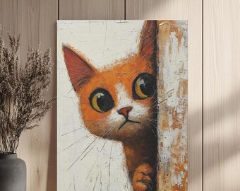 Peeking Cat Wall Art | Cute Kitten Canvas | Funny Cat Decor | Whimsical Pet Print | Playful Kitty Painting | Unique Feline Wall Art
