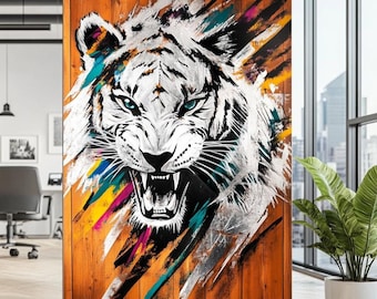 Fierce Tiger Canvas Wall Art | Abstract Animal Painting | Modern Wildlife Decor Home or Office | Vibrant Tiger Art | Luxury Wall Art