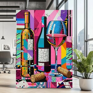 モダンなワインアートキャンバス | 鮮やかな抽象的なワインの絵画 | ポップアートワインの装飾 | キッチンやバーエリア用のカラフルなウォールアート | カクテルプリント