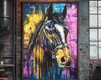 Abstract Horse Wall Art | Vibrant Equine Painting | Colorful Horse Canvas | Western Farmhouse Decor | Rustic Horse Print | Cowboy Art