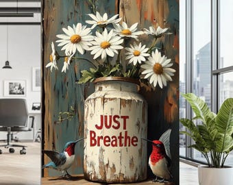 Just Breathe Wall Art | Inspirational Farmhouse Canvas | Calming Home Decor