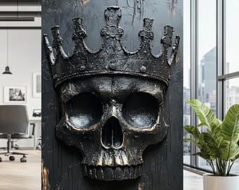 Skull Wall Art with Crown | Gothic Decor Canvas | Skeleton Art | Dark Abstract Wall Art | Edgy Home Decor Men | Skull Artwork . wall art