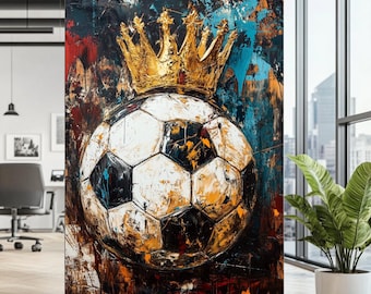Crowned Soccer Ball Canvas | Graffiti Wall Art | Abstract Sports Wall Art | Soccer Lover Gift | Football Fan Decor | Modern Sports Artwork