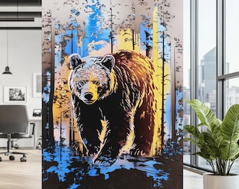 Large Abstract Bear Canvas Wall Art | Colorful Animal Art Print | Modern Forest Animal Painting | Living Room Bedroom | Wildlife Photography