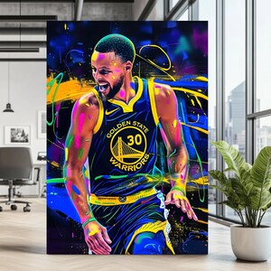 Póster de lienzo de Steph Curry / Decoración para sala deportiva / Regalo de baloncesto / Decoración para el dormitorio de un hombre / Dormitorio infantil / Obra de arte para sala de juegos / Lienzo de gran tamaño