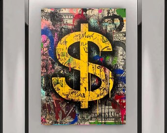 Money Wall Art | Graffiti Dollar Sign Canvas | Finance Office Decor