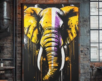 Elephant Wall Art | Graffiti Elephant Canvas Print | Abstract Safari Animal Painting | Colorful Jungle Decor | Extra Large Wildlife Artwork