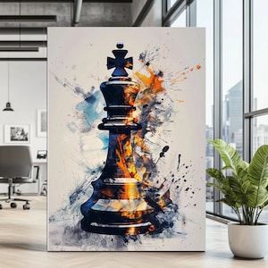 CANVAS PRINT | Chess Piece Painting | Chess Artwork | Chessboard Art | Abstract Wall Art | Chess Lovers Gift | Modern Painting | Man Cave