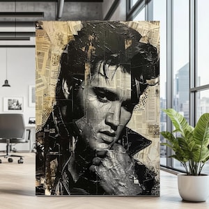 Tela con icona rock vintage / Arte murale con leggenda della musica retrò / Arte della cultura pop / Poster collage grunge / Stampa di stelle famose per l'arredamento della sala musica
