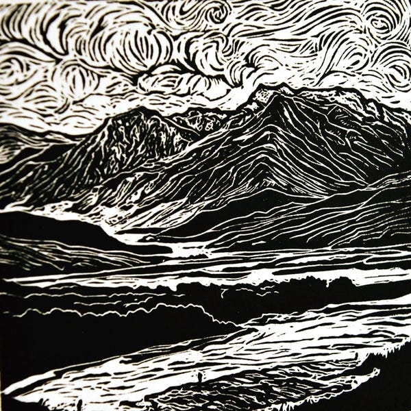 Scottish Highland Landscape Lino Cut